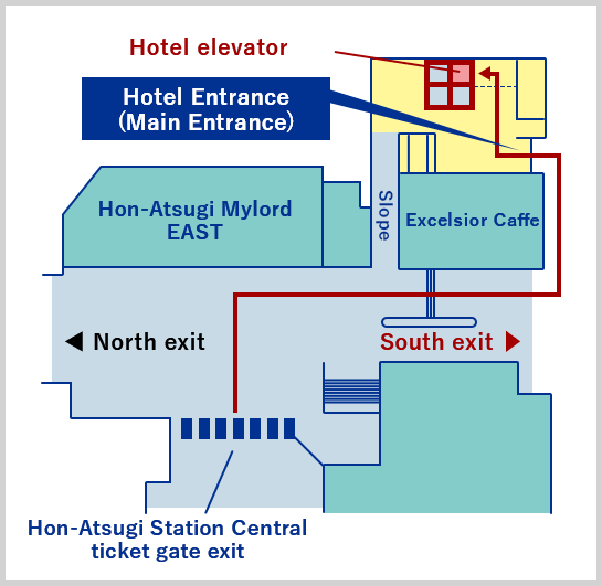 From Hon-Atsugi Station to the hotel